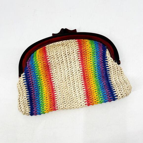 Vintage mci weaved rainbow stripe clutch